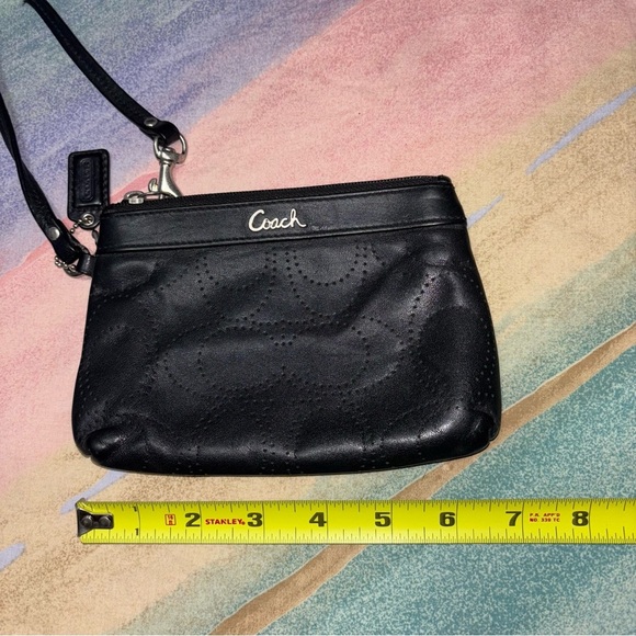 Coach Black Leather Perforated Signature C Wristlet Handbag - Picture 3 of 5